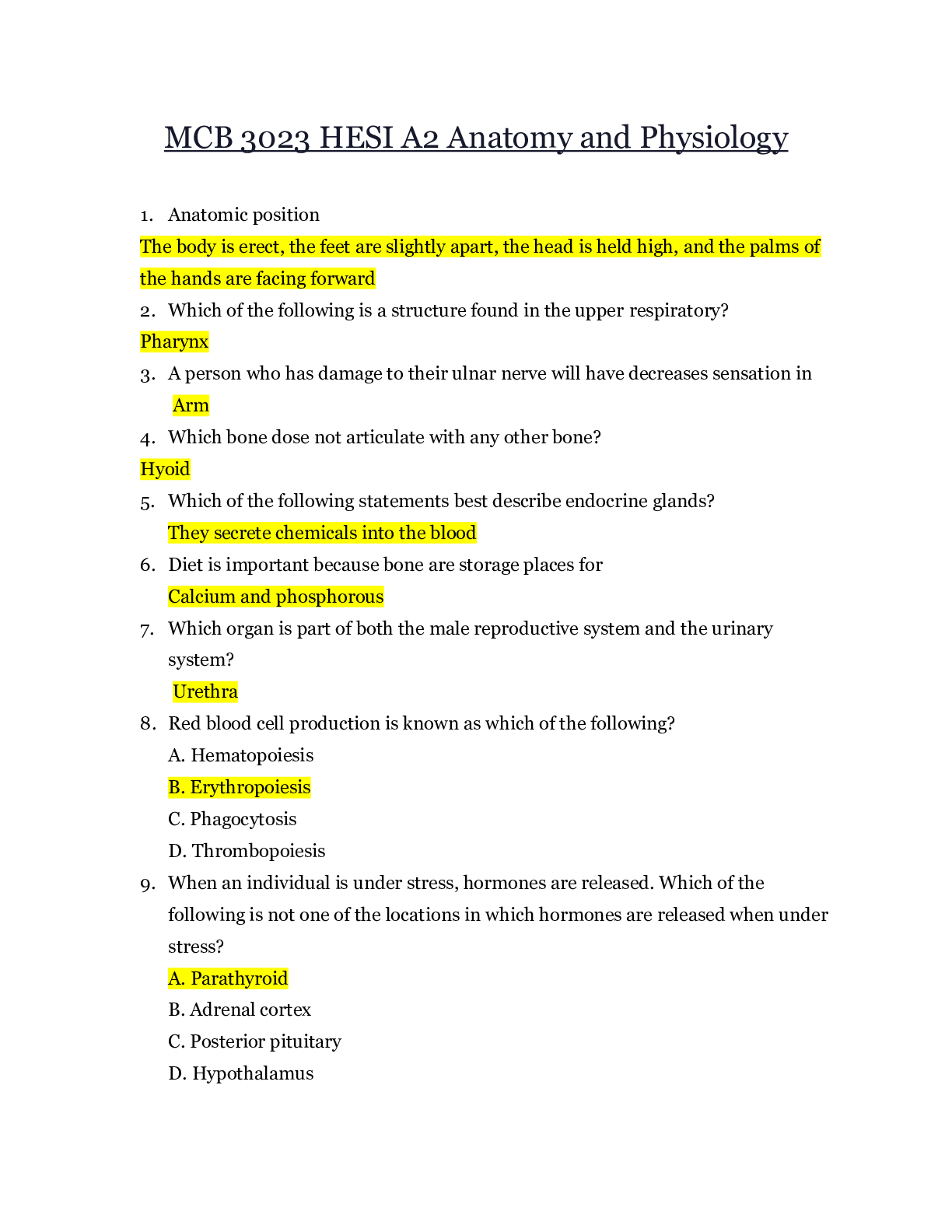 Preview of MCB 3023 HESI A2 Anatomy and Physiology_2022/2023 | MCB3023 HESI A2 Anatomy and Physiology
